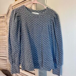 LOFT Gray Polka Dot Long Sleeve Top